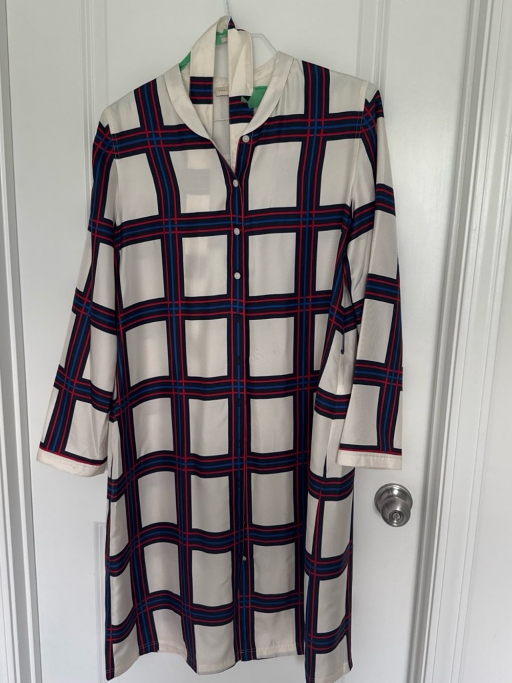 Tory Burch Ivory Dress with Navy and Red Windowpane Plaid size 12